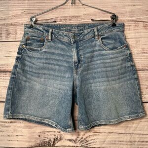 American Eagle Size 10 8" Dreamy Drape Stretch Low Rise Baggy Jort Denim Shorts